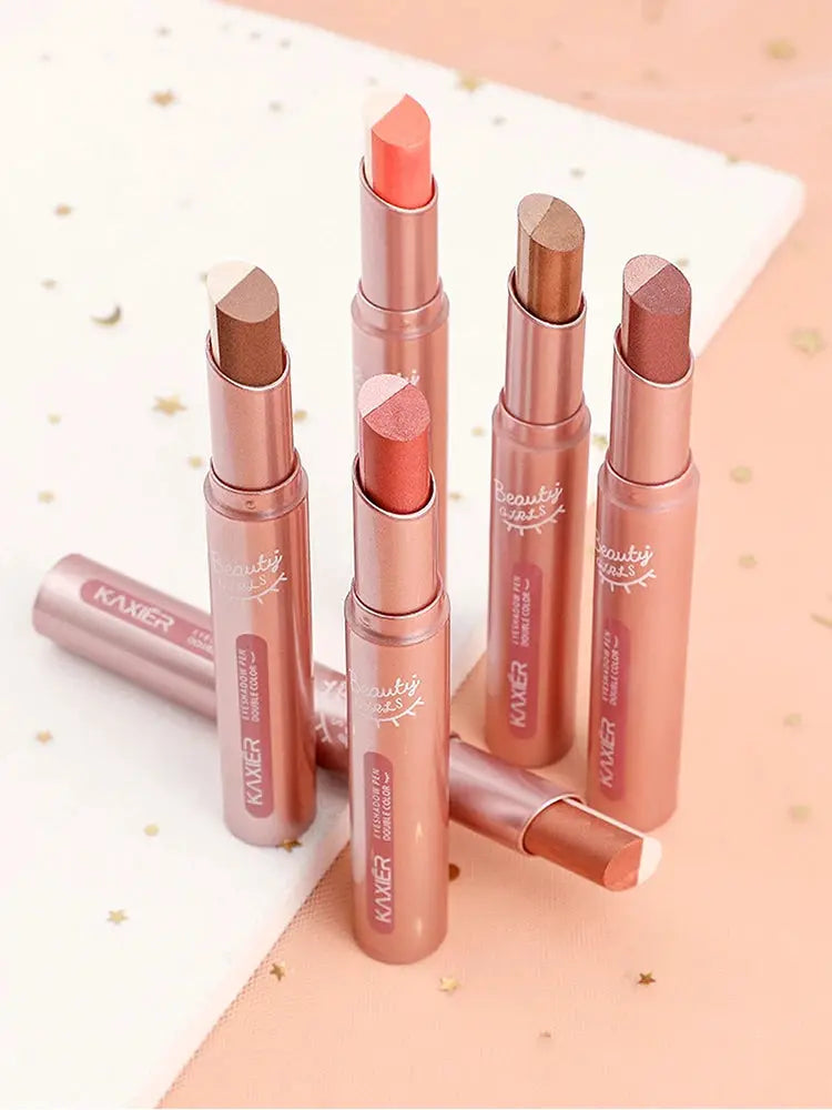 Gradient Two Color Eyeshadow Pen Dual Ended Waterproof Sweat Proof Pearlescent Finishes Long Lasting Wear