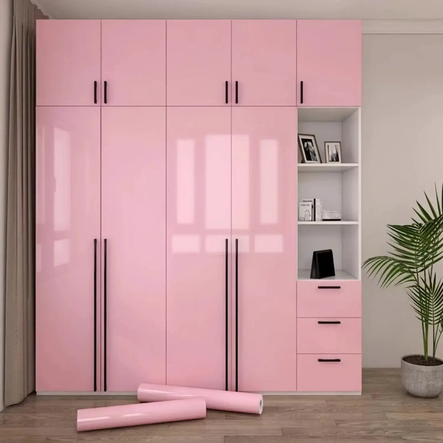 Plain Gloss Paste Wall Stickers PVC Pearl Film Waterproof Self Adhesive Wallpaper For Walls Wardrobe Kitchen Renovation
