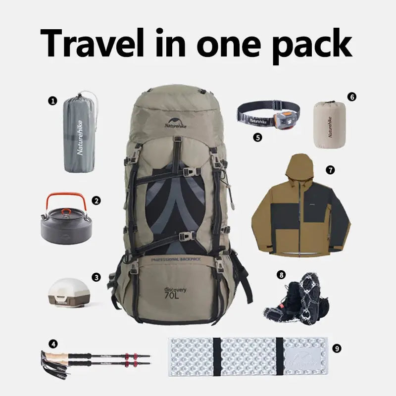 Naturehike 70L Camping Backpack Ergonomic Large Capacity Hiking Backpack With Rain Cover For Men Outdoor Travel Trekking