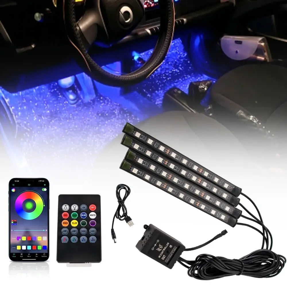 Neon 36 48 72 LED Car Interior Ambient Foot Light Kit RGB With Remote App And Music Sync Control