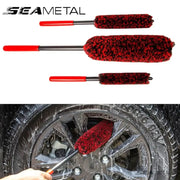 SEAMETAL car wheel detailing brush set, bendable 3-piece with red plush heads for rims and tires.