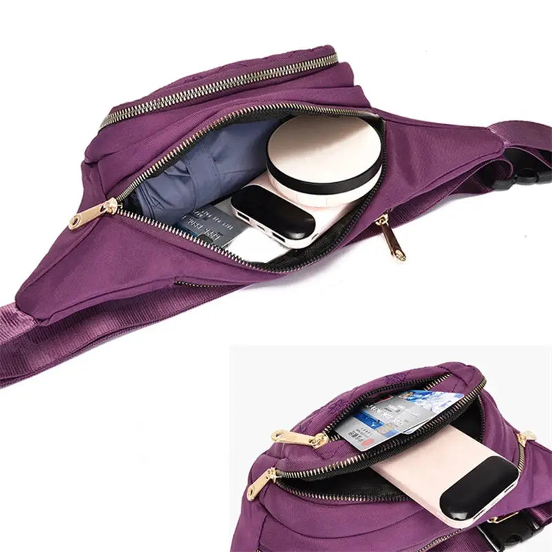 Simples Market purple waist bag, Oxford cloth, waterproof fanny pack with zipper