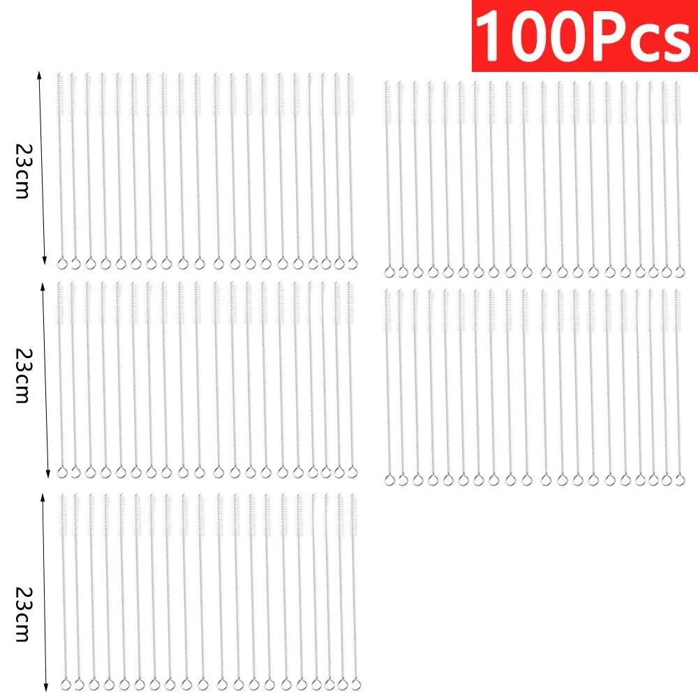 100 pcs stainless steel straw and pipe cleaning brushes for glassware, hookah, and bottles