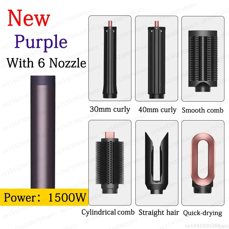SenCiciMen X9 multi hair styler with 6 attachments; curlers, combs, straight tool, quick-drying; purple, 1500W