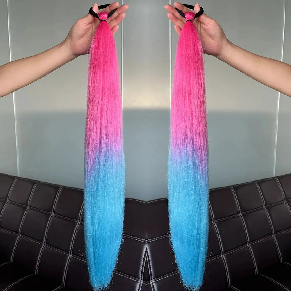 Synthetic Straight Ponytail Extensions 2 Pack With Elastic Hair Tie Colorful Braiding Hair Accessories For Women