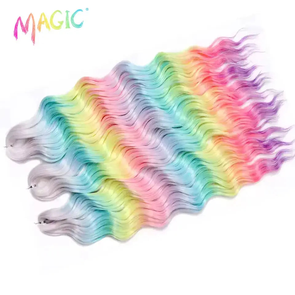 Anna Synthetic Hair 24 Inch Water Wave Braiding Extensions in rainbow Ombre, synthetic by Simples Market