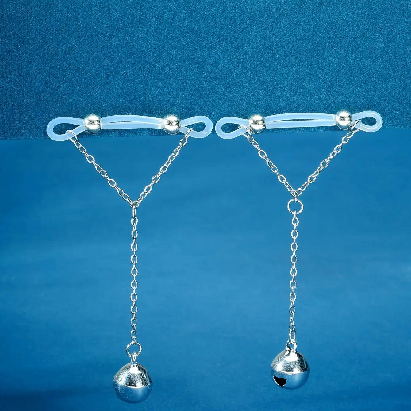 1 Pair adjustable no-pierce acrylic nipple rings with sparkling accents and dangling chains