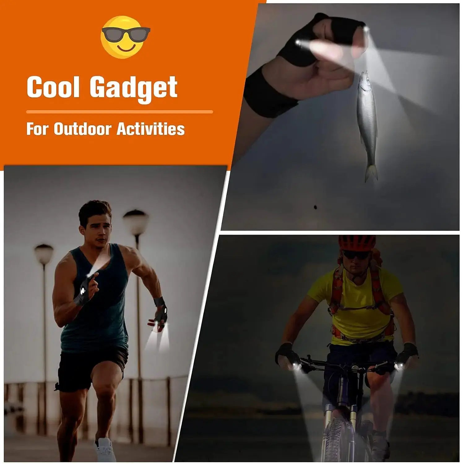 LuminaGear LED Half Finger Glove Waterproof Hands Free Illumination For Night Fishing Cycling Running
