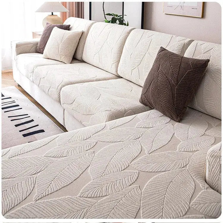Sofa seat cushion cover in beige jacquard fabric, waterproof and elastic, by Simples Market