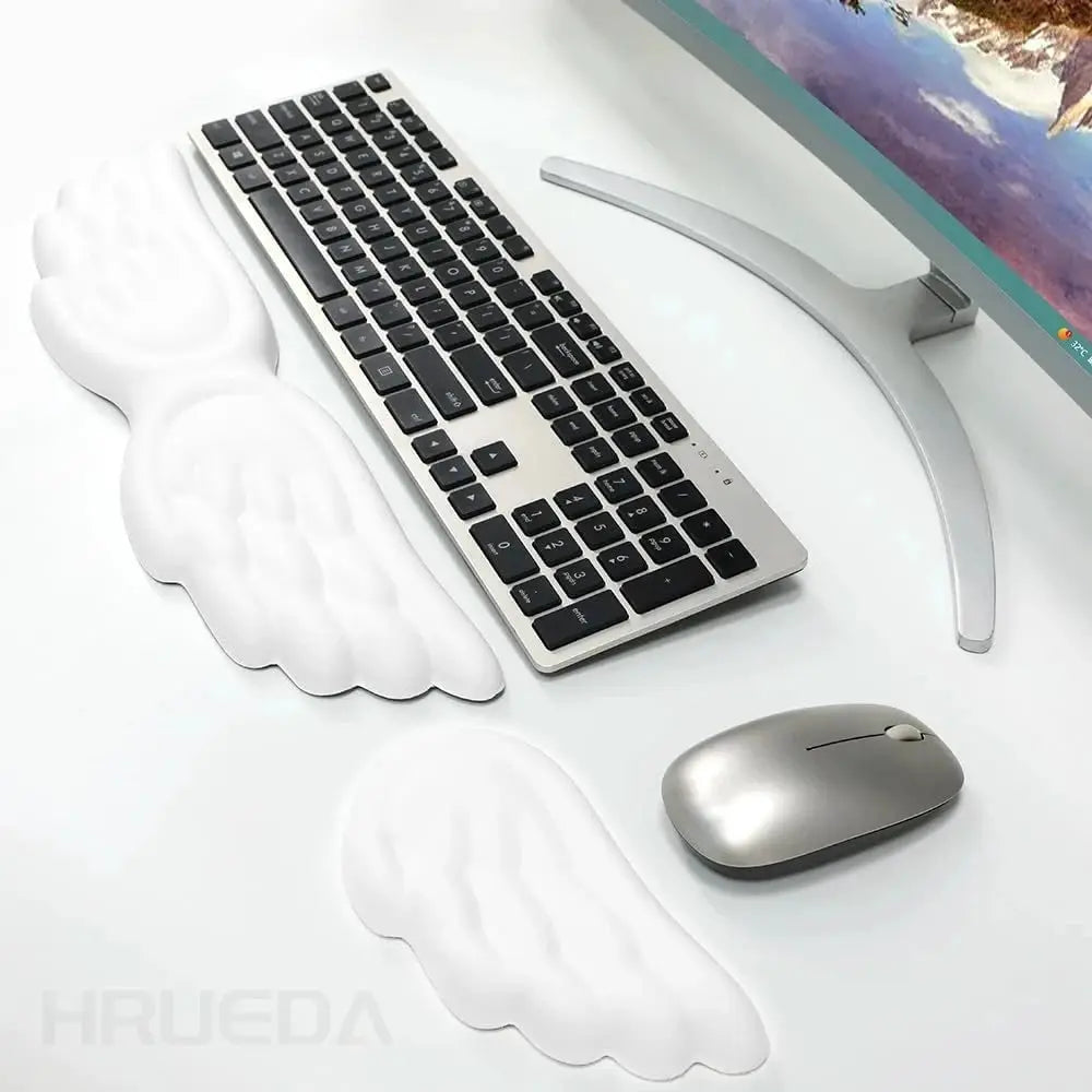 Angel Wing Memory Foam Wrist Rest and Mouse Pad Set for Keyboard and Laptop Ergonomic Non Slip Comfort