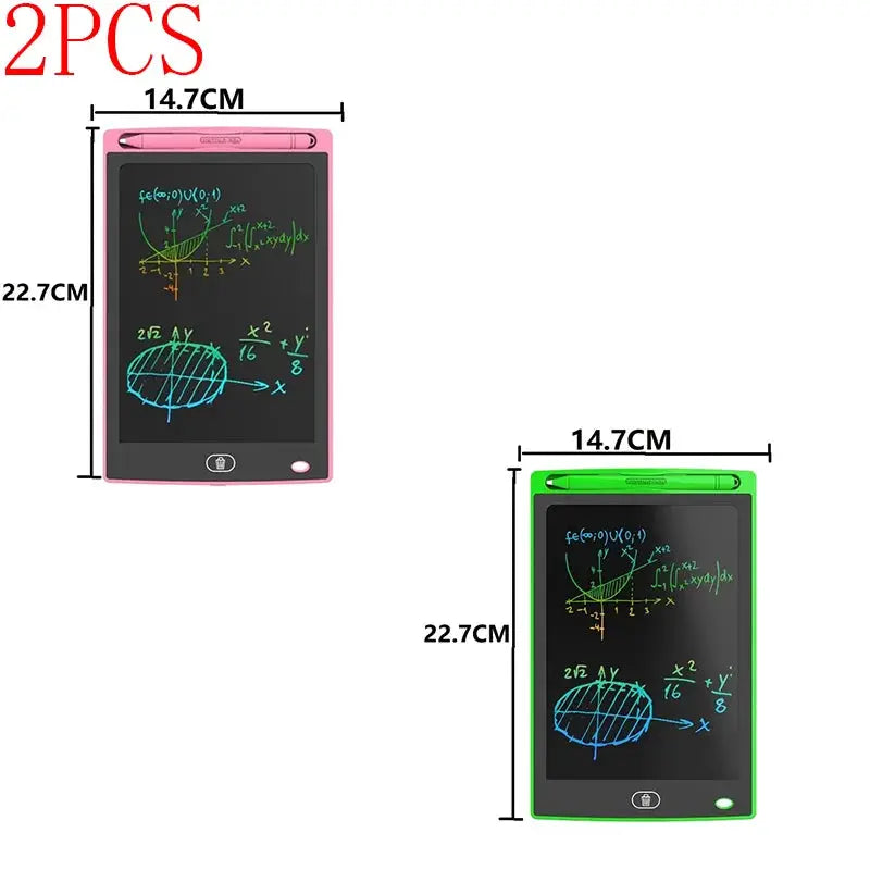2-piece pink and green LCD writing tablets with styluses, 14.7 cm by 22.7 cm, for drawing and design