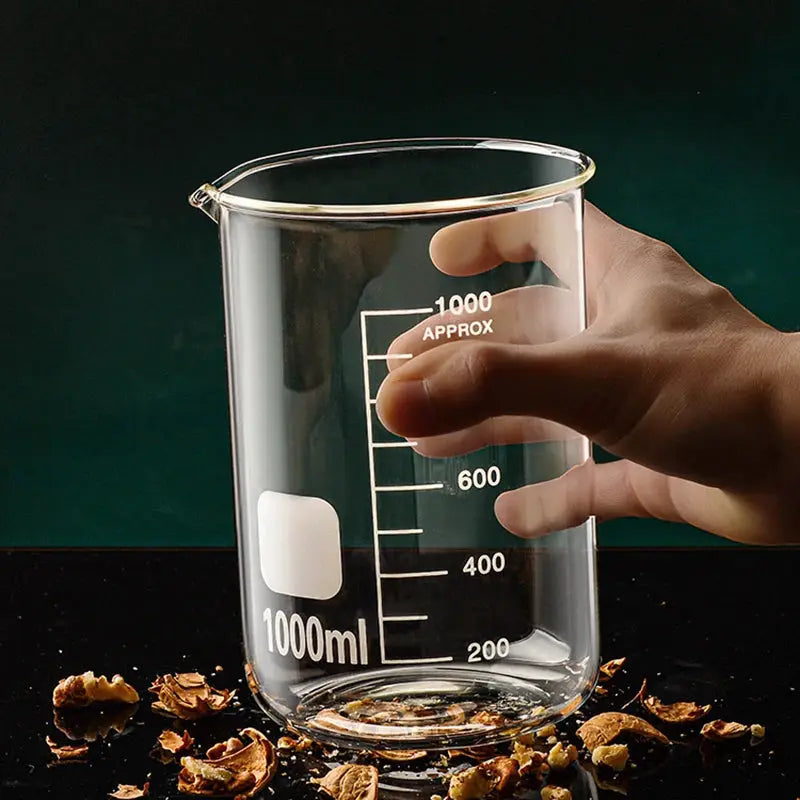 High Borosilicate Glass Measuring Cup Beaker 50ml to 1000ml with Clear Etched Scale for Kitchen and Laboratory Baking