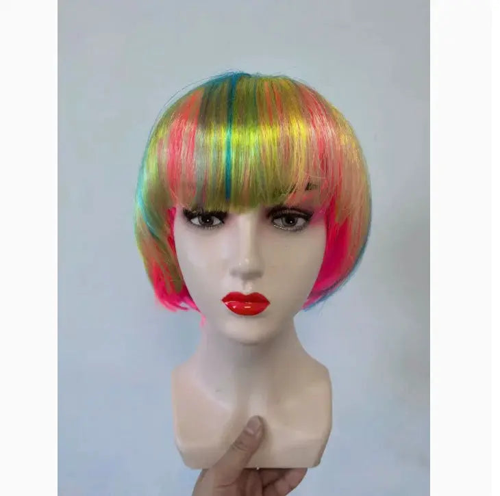 Bob wig rainbow multicolor, short synthetic wig for cosplay and daily wear