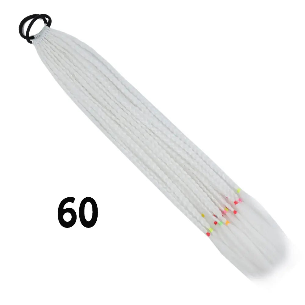 Simples Market braided ponytail extension, white synthetic hair with rainbow tips, 24 inch long, elastic band
