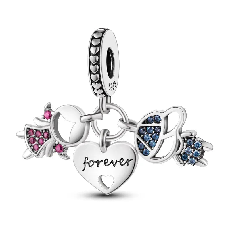925 Silver Charms Beads for Pandora Style Bracelets Women Animal Charms in Blue Red Green Pink Yellow Gift