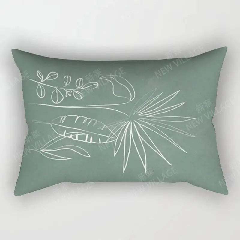 Nordic fall throw pillow cover in teal with white botanical line art, by Simples Market, 30x50