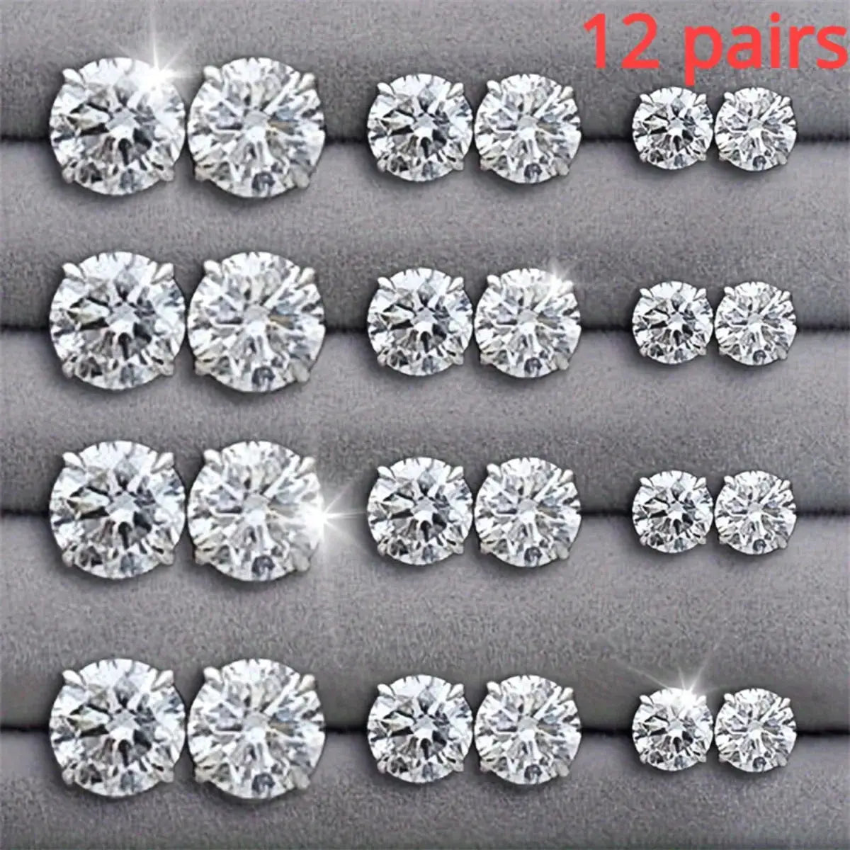 AuroraStone 12 Pairs Stainless Steel Gemstone Bud Stud Earrings Unisex Everyday Fashion Jewelry Gift
