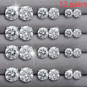 AuroraStone 12 Pairs Stainless Steel Gemstone Bud Stud Earrings Unisex Everyday Fashion Jewelry Gift