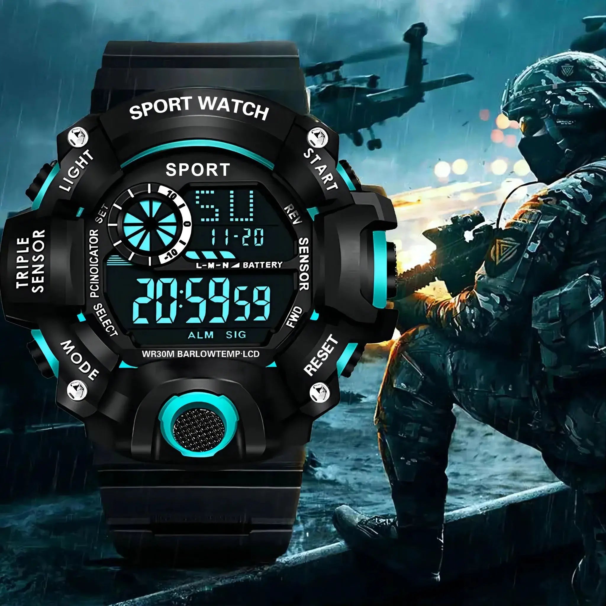 AuroraTime Mens Digital Sports Watch Large Dial Waterproof Luminous Multifunctional Alarm For Everyday Use
