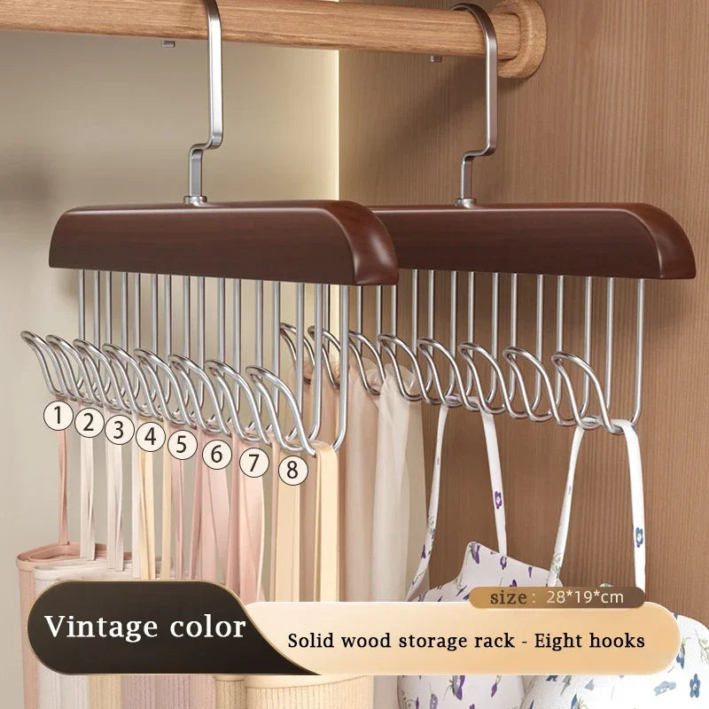 Multi-functional belt hanger and clothes organizer in solid wood with eight metal hooks, Simples Market