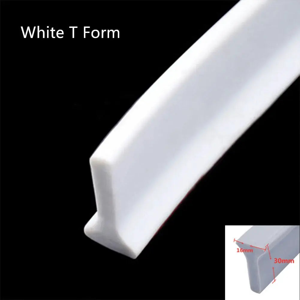 White silicone shower dam strip, T-shaped water stopper for dry and wet separation, 16mm×30mm