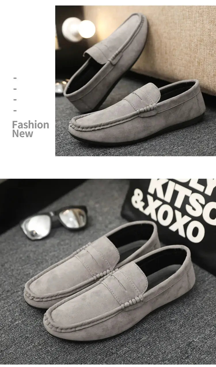 Casual men's driving loafers in grey suede slip-on style