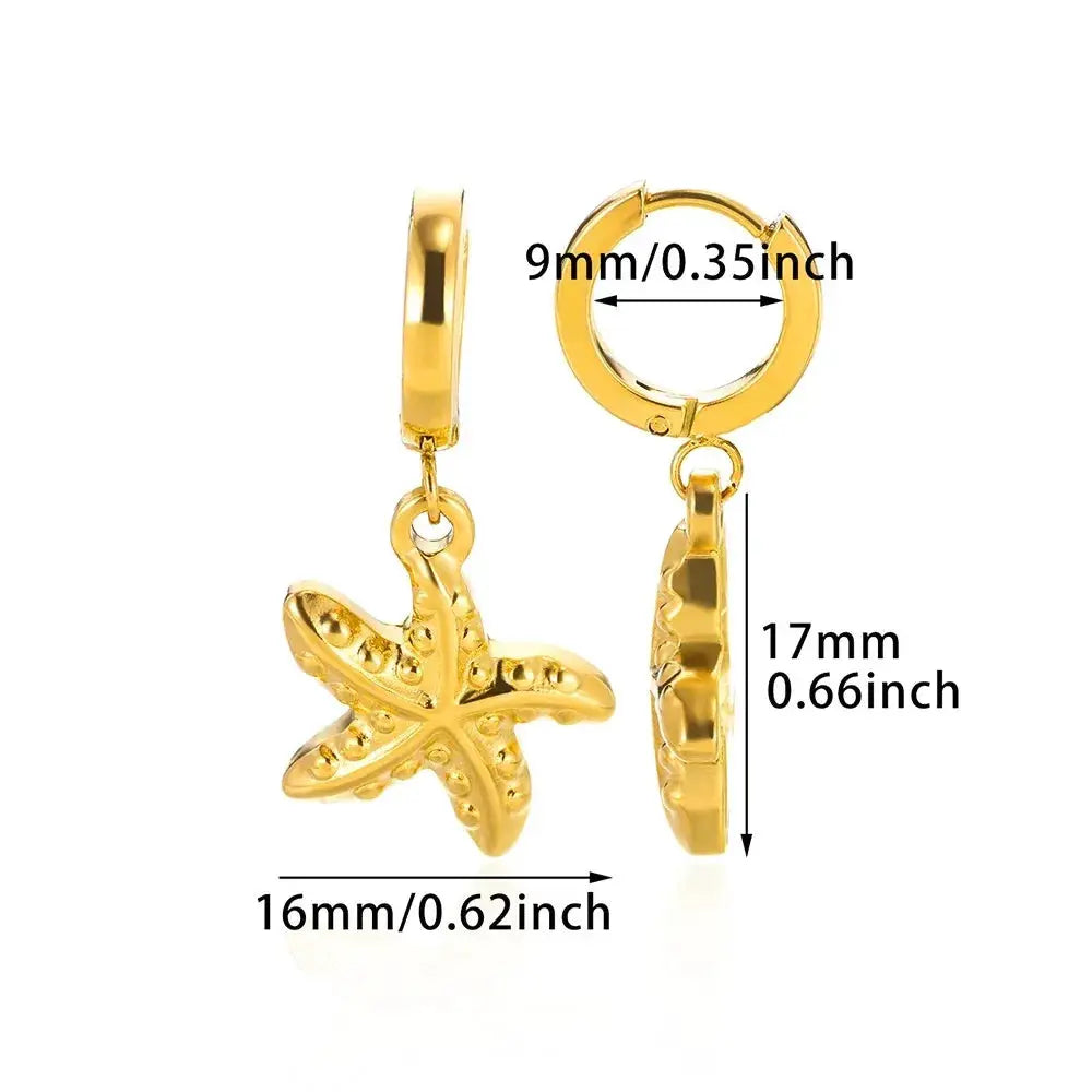 Vintage Summer Starfish Shell Stud Earrings Stainless Steel For Women Ocean Party Jewelry Gift 2025