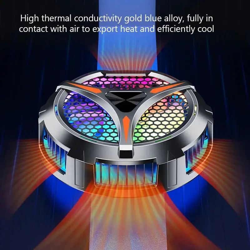 X42 tablet cooler fan with aluminum frame and RGB lighting by Simples Market