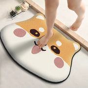 Dog-shaped bathroom mat in orange and white, thickened flannel, non-slip and dirt-resistant rug