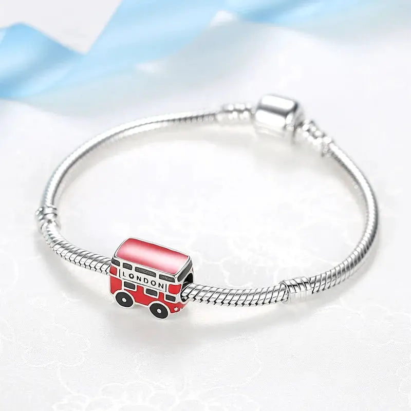 925 Sterling Silver Travel Theme Charms Beads London Bus Paris Suitcase Sam Panda Bracelets Necklaces Women DIY Jewelry