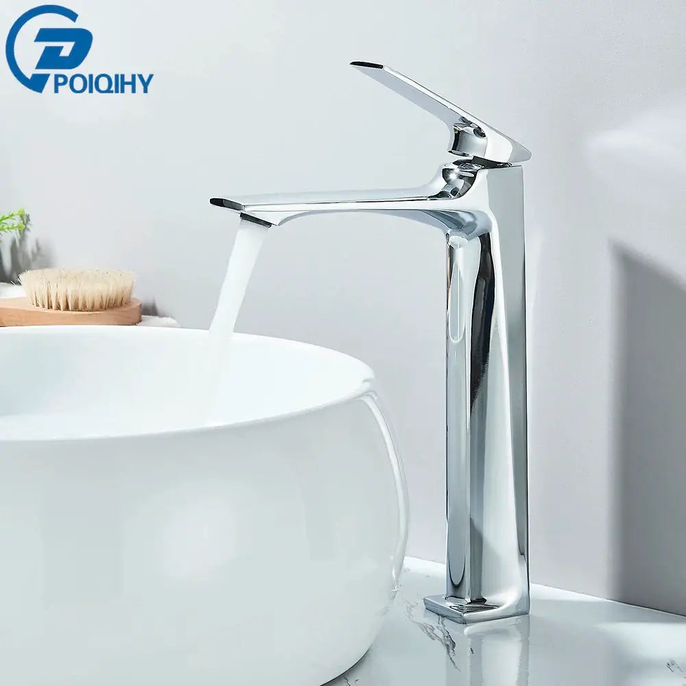 Chrome deck-mounted bathroom sink faucet with single lever by POIQHY