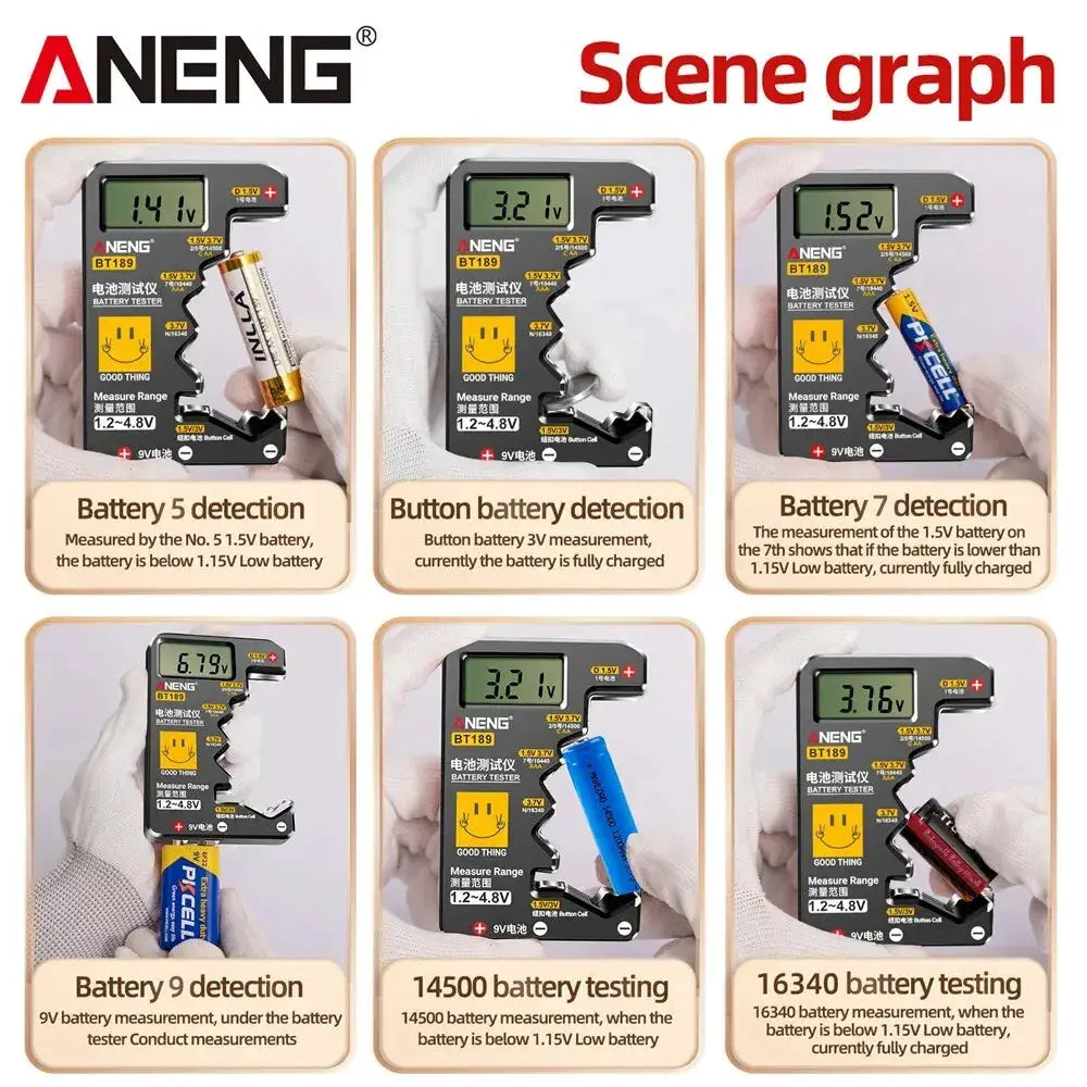 ANENG BT189 Battery Tester Universal For 9V N D C AA AAA Cells With LCD Display And Battery Status Indicator