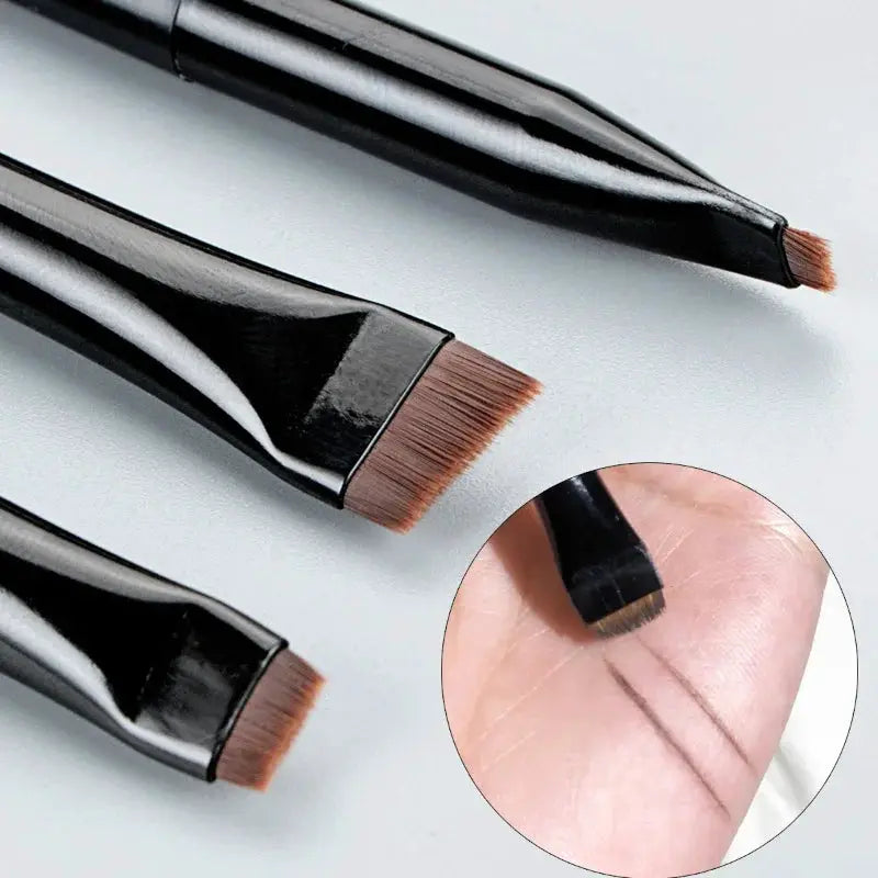 Karsyngirl 3 Piece Eyeliner and Brow Brush Set Portable Fine Angled Flat Ultra Thin Precision Tools