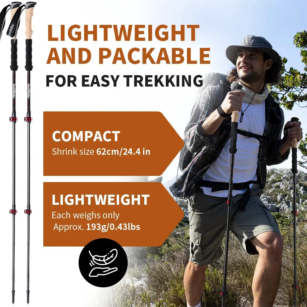 Naturehike Ultralight Carbon Fiber Trekking Poles 2 Pack Folding Telescopic Walking Sticks For Hiking And Climbing