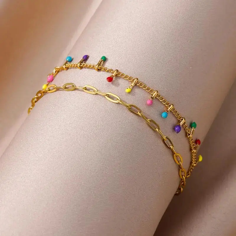 Gold Tone Stainless Steel Imitation Pearl Anklets for Women Beach Jewelry Chain Leg Bracelets Gift
