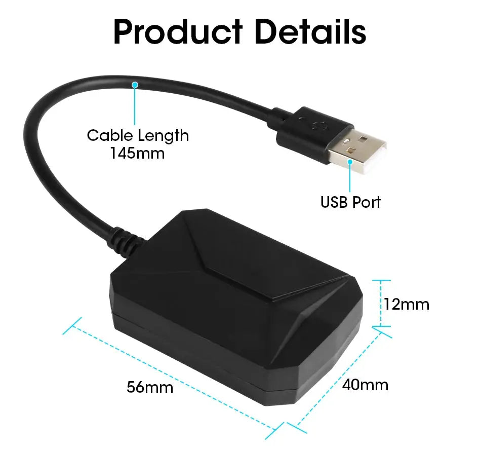 JMCQ USB TPMS display alarm system, black plastic unit with 145mm USB cable and 56×40×12mm dimensions