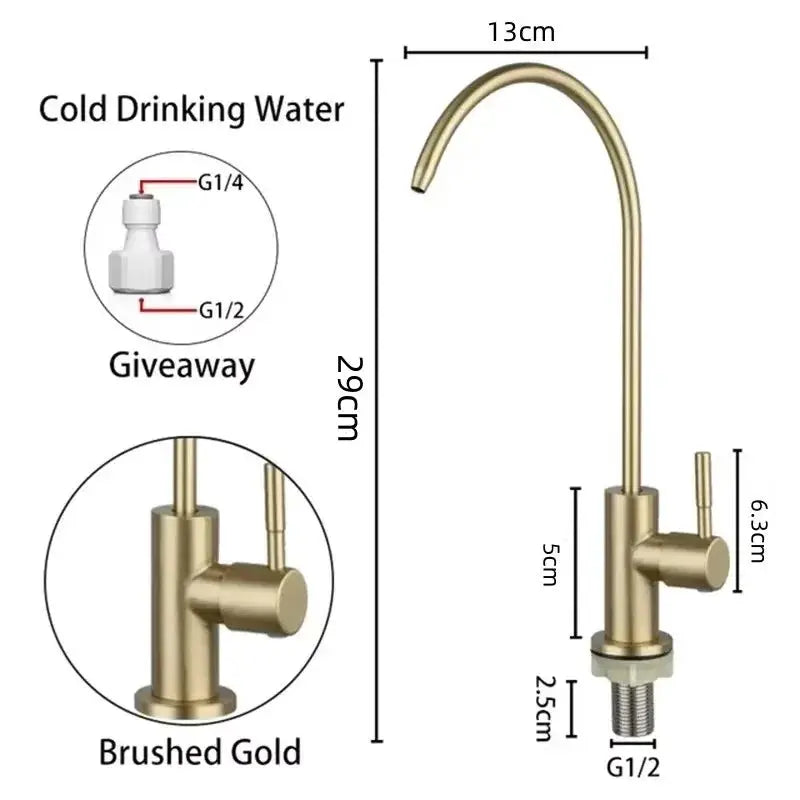 Kitchen water purifier faucet, brushed gold, 304 stainless steel, rotatable for direct drinking water