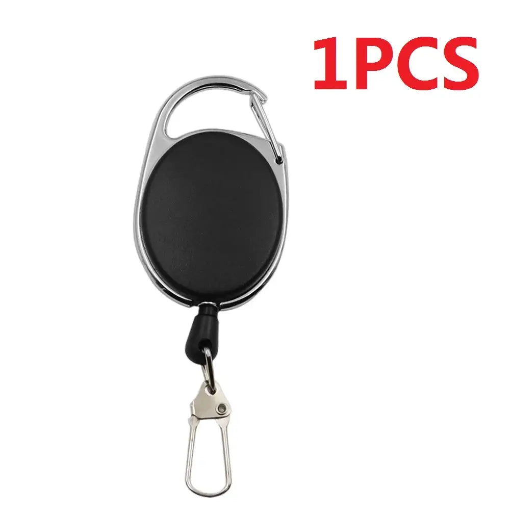 1-piece retractable badge reel with black oval body, silver frame, and bottom quick-release clip