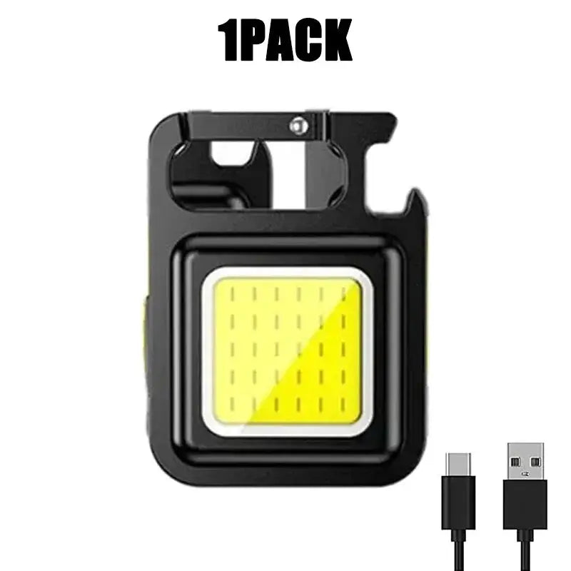 Keychain light USB rechargeable COB LED camping flashlight with pocket clip, black mini lantern