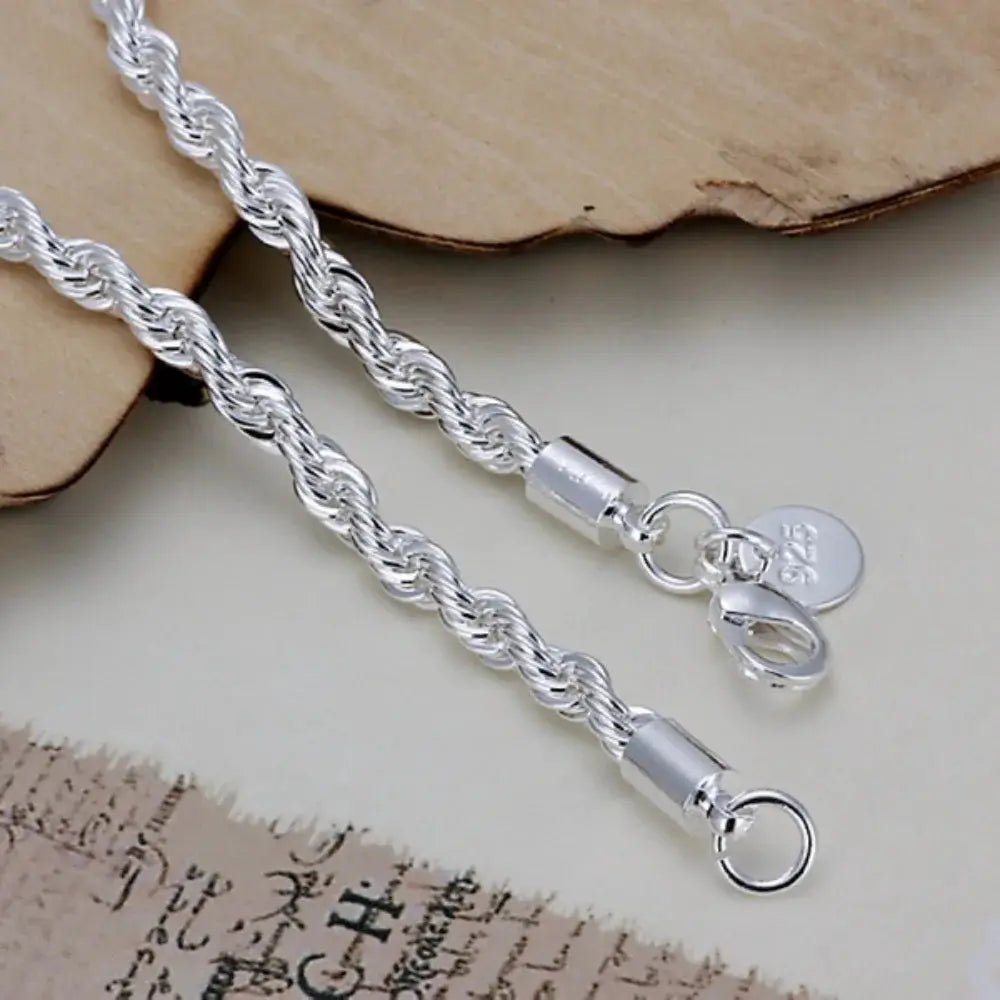 Silver Plated Twisted Rope Bracelet For Women And Men Unisex Fashion Jewelry 8 Inch Lobster Clasp - Simples Market