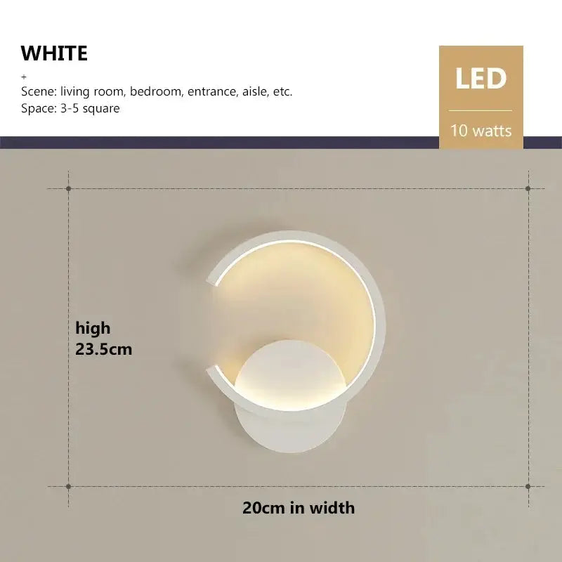 Modern LED wall lamp, white circular Nordic design with gold interior, 10W by Simples Market
