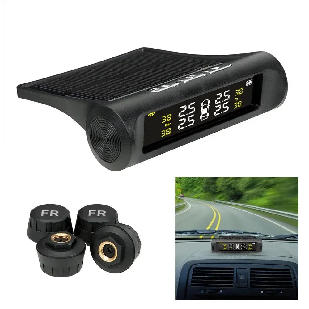 Solar Powered TPMS Tire Pressure Monitoring System With Four Wheel Internal And External Sensors TMPS