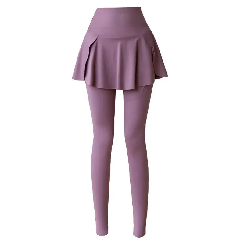 Simples Market women's purple fake two-piece high-waist leggings with attached skirt and pocket