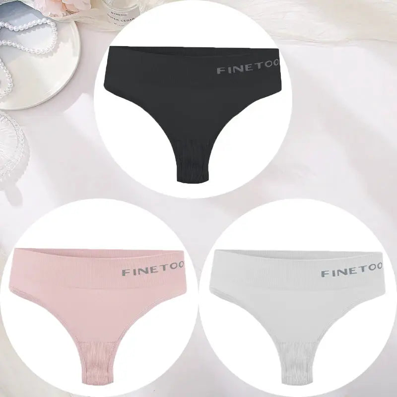 Thong underwear set, 3-pack FINETOO seamless high-waist thongs in black, pink, and gray