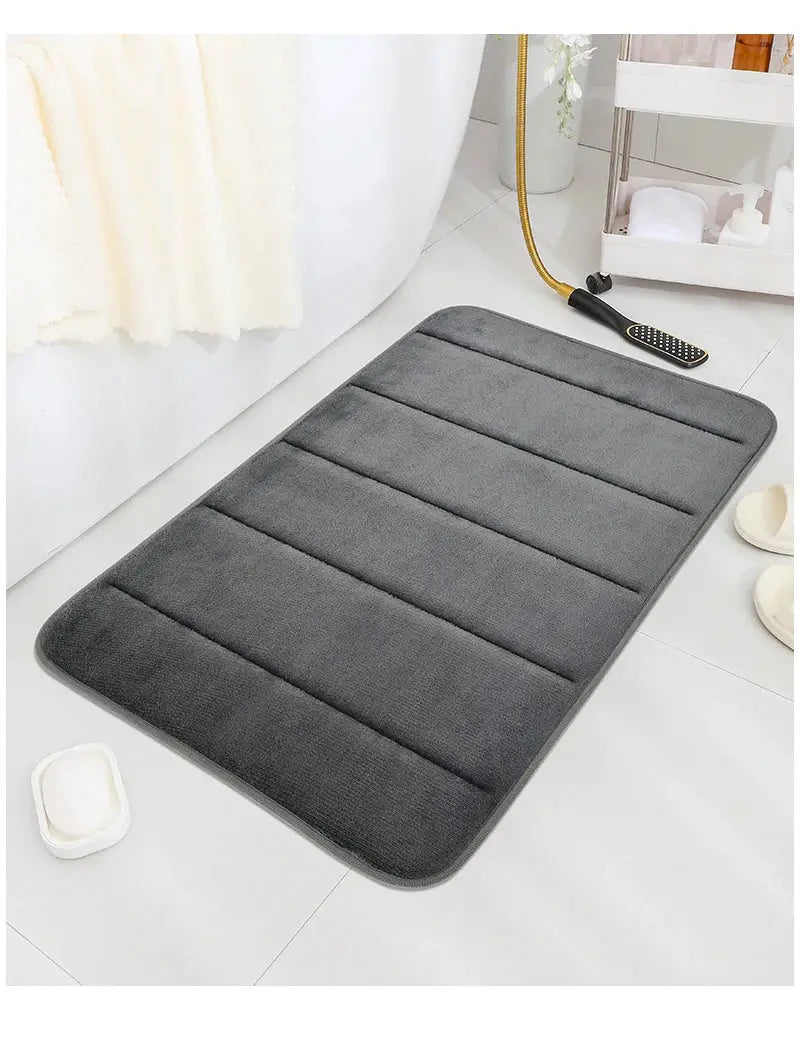 Simples Market coral velvet bathroom mat, gray anti-skid bath rug, machine washable
