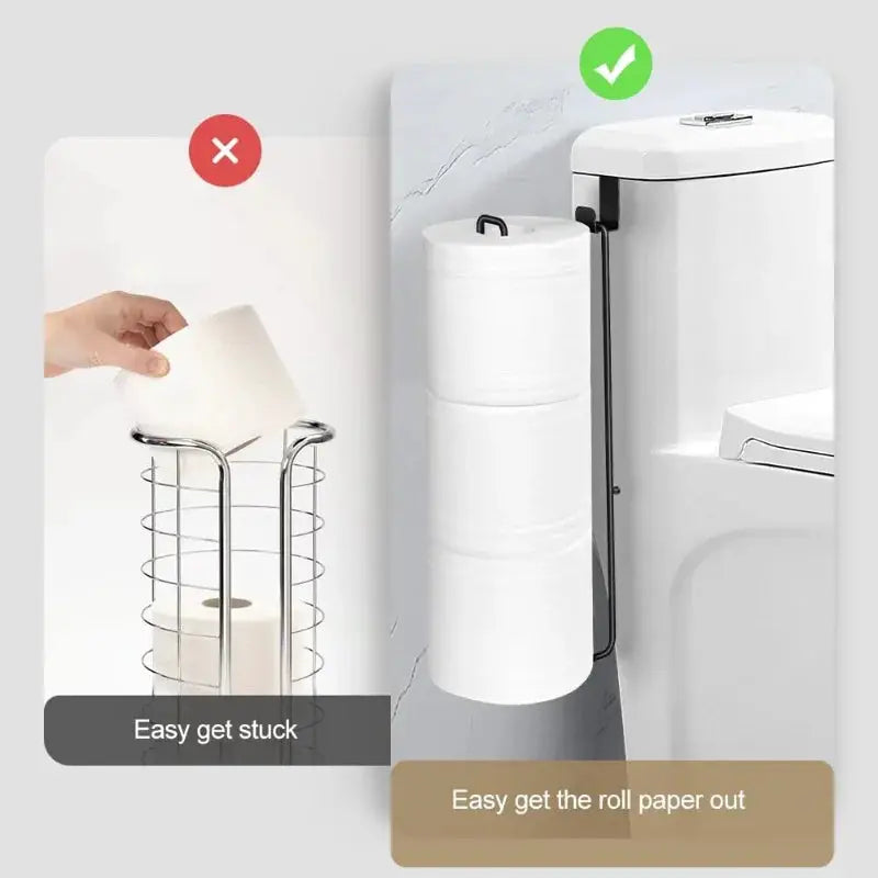 Self Adhesive Black Iron Toilet Paper Holder With Towel Bar No Drill Wall Mount Bathroom Storage