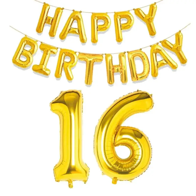15 Piece Gold Happy Birthday Foil Balloons Set With Numeric Cutouts For Milestone Ages 10 To 60 Kids And Adults
