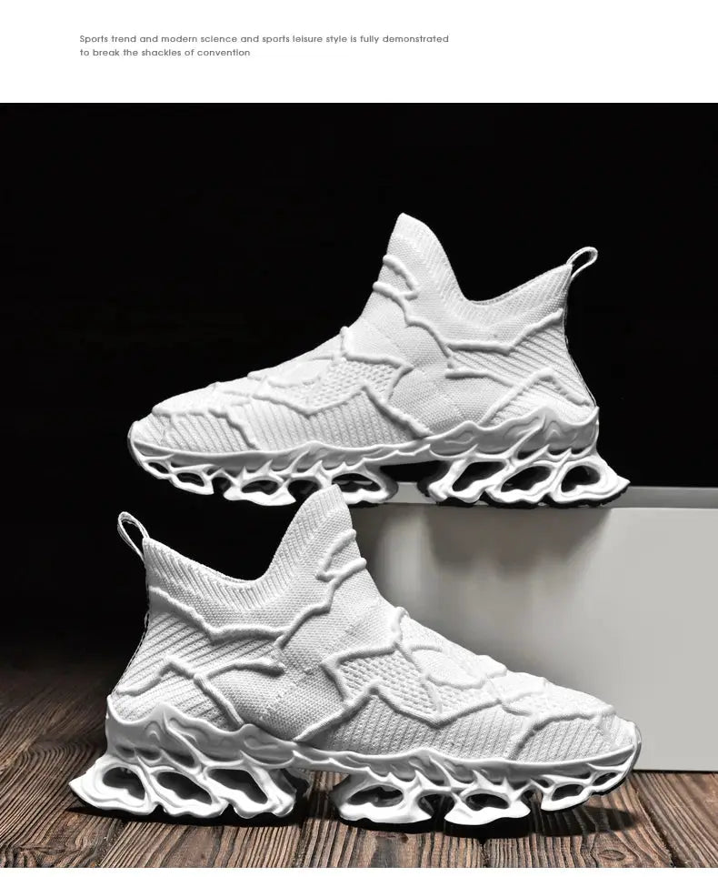 Shoes men sneakers white knit upper Simples Market pair with sculpted hollow outsole