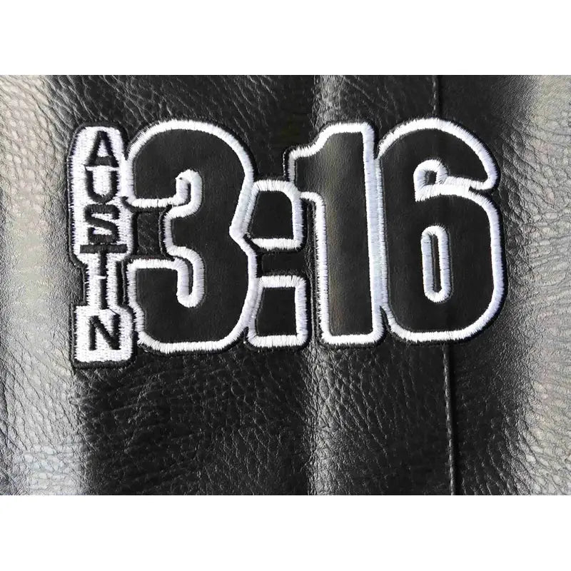 Steve Austin 3:16 Smoking Skull vest patch on black leather with white embroidered 316 design