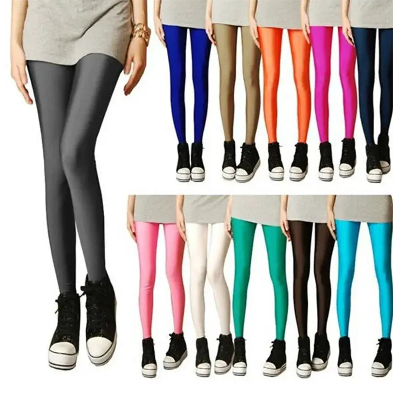 VivaWear Spring Solid Candy Neon Leggings For Women High Stretch Breathable Polyester All Day Comfort